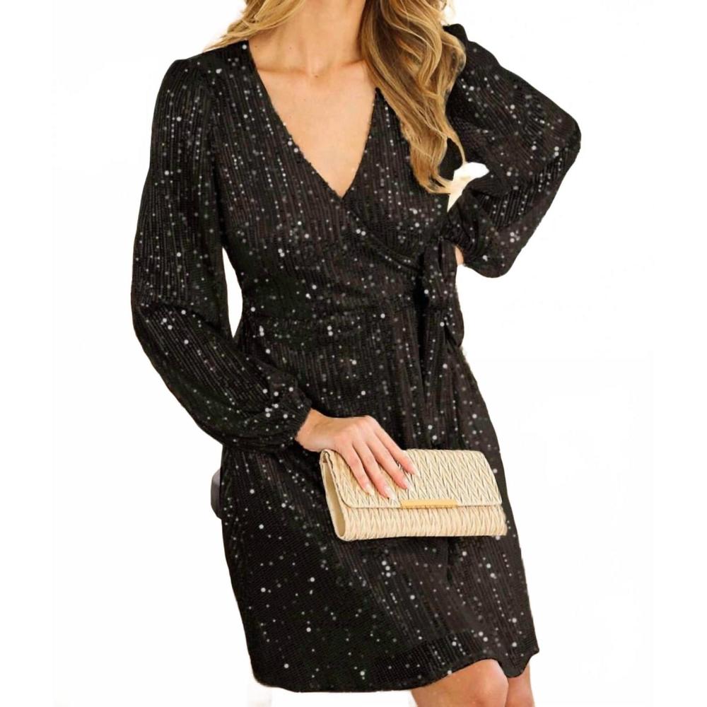 NEW VINE & LOVE lisa sequin dress in black - Picture 1 of 4